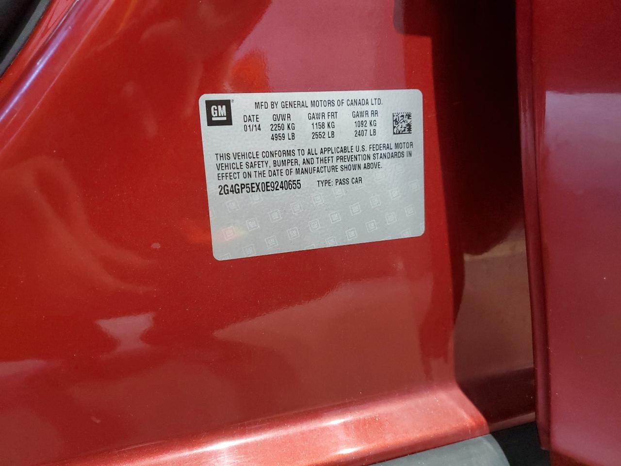 2014 Buick Regal Premium VIN: 2G4GP5EX0E9240655 Lot: 69946565