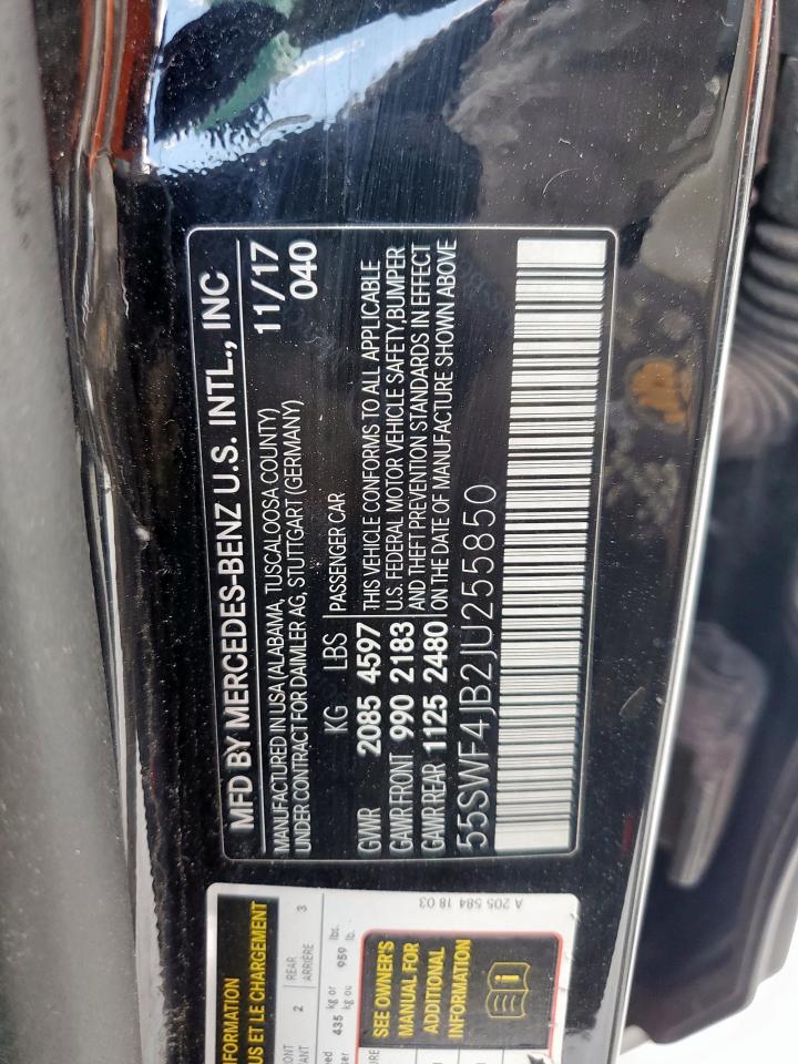 2018 Mercedes-Benz C 300 VIN: 55SWF4JB2JU255850 Lot: 70308275