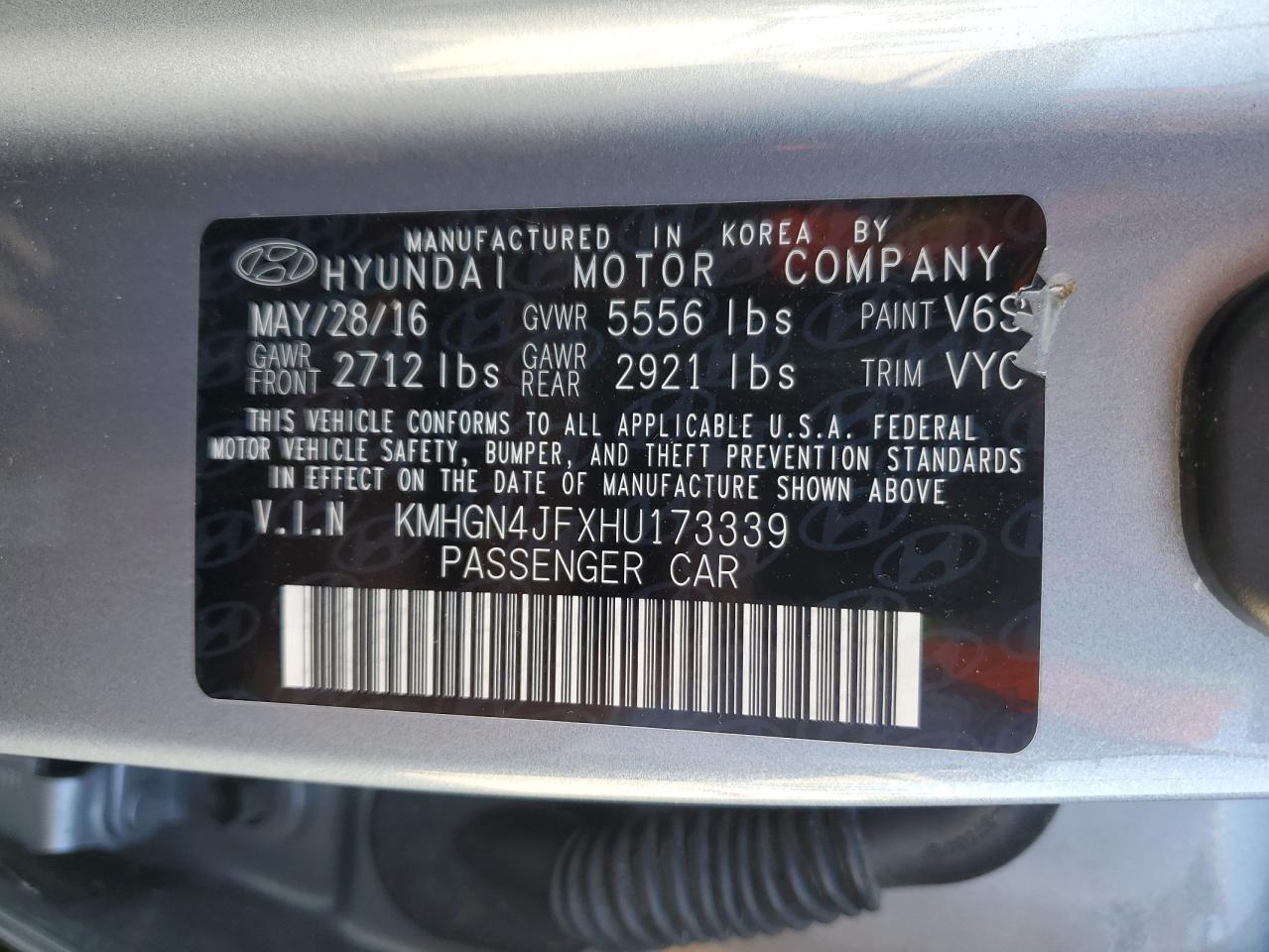 2017 Genesis G80 Ultimate VIN: KMHGN4JFXHU173339 Lot: 69296915