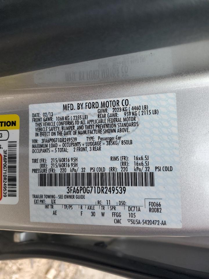 2013 Ford Fusion S VIN: 3FA6P0G71DR249539 Lot: 67419355