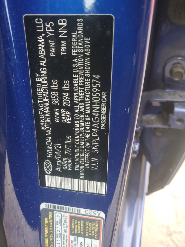 2022 Hyundai Elantra Limited VIN: 5NPLP4AG4NH059574 Lot: 68421795