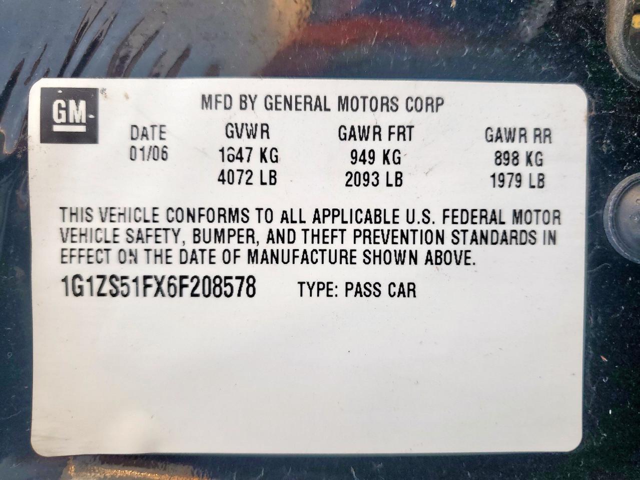 2006 Chevrolet Malibu Ls VIN: 1G1ZS51FX6F208578 Lot: 70147465