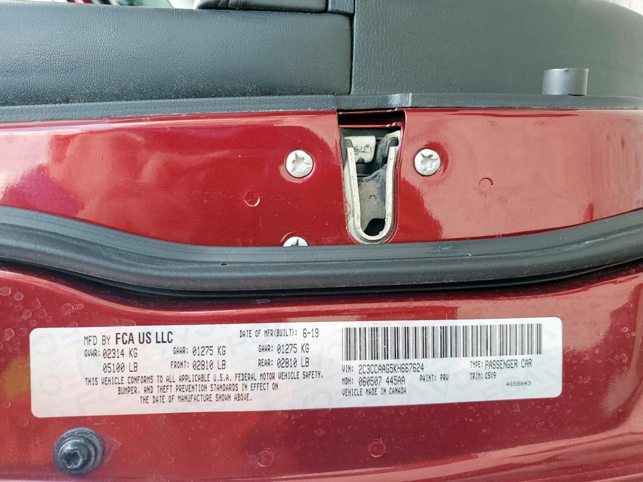 2019 Chrysler 300 Touring VIN: 2C3CCAAG5KH667624 Lot: 70316915