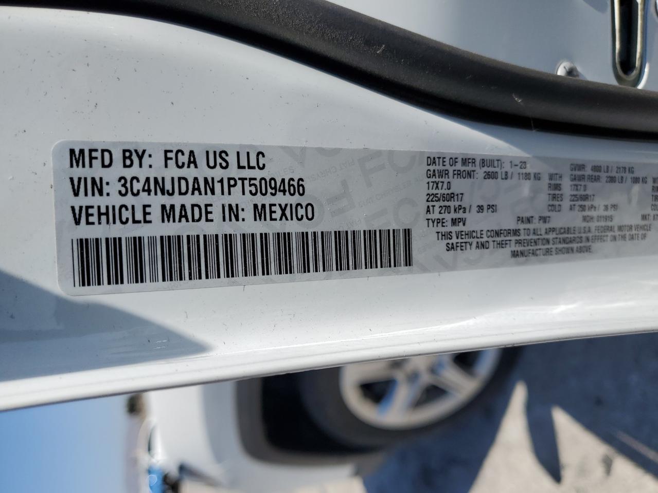 2023 Jeep Compass Sport VIN: 3C4NJDAN1PT509466 Lot: 70262895