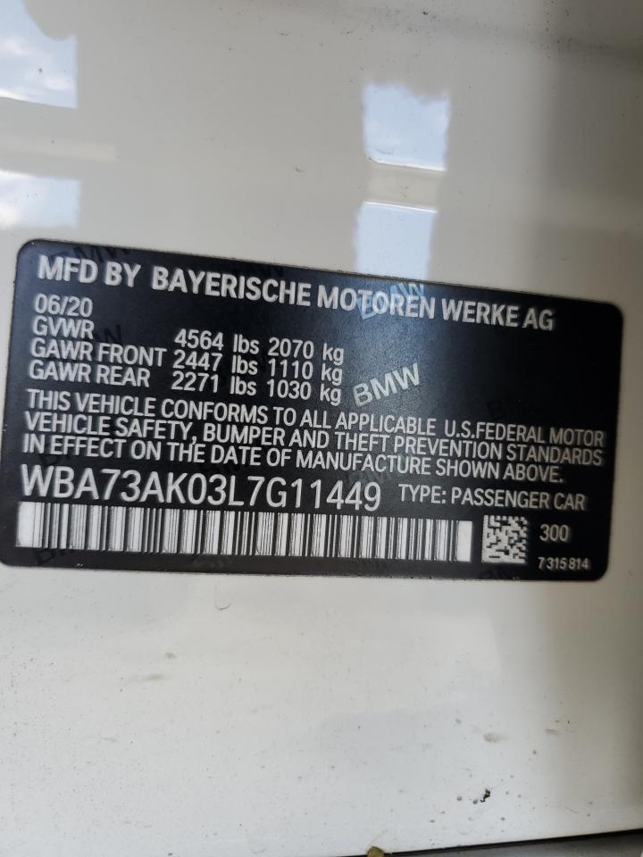 2020 BMW 228Xi VIN: WBA73AK03L7G11449 Lot: 67187495