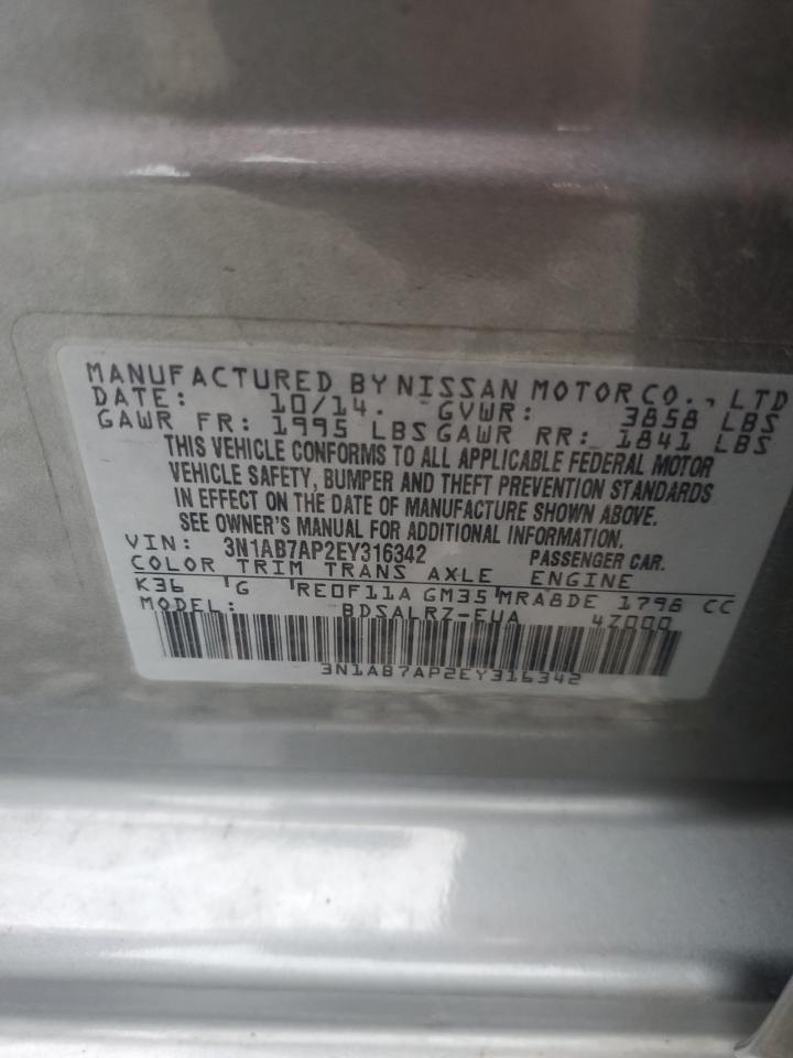 2014 Nissan Sentra S VIN: 3N1AB7AP2EY316342 Lot: 70440065