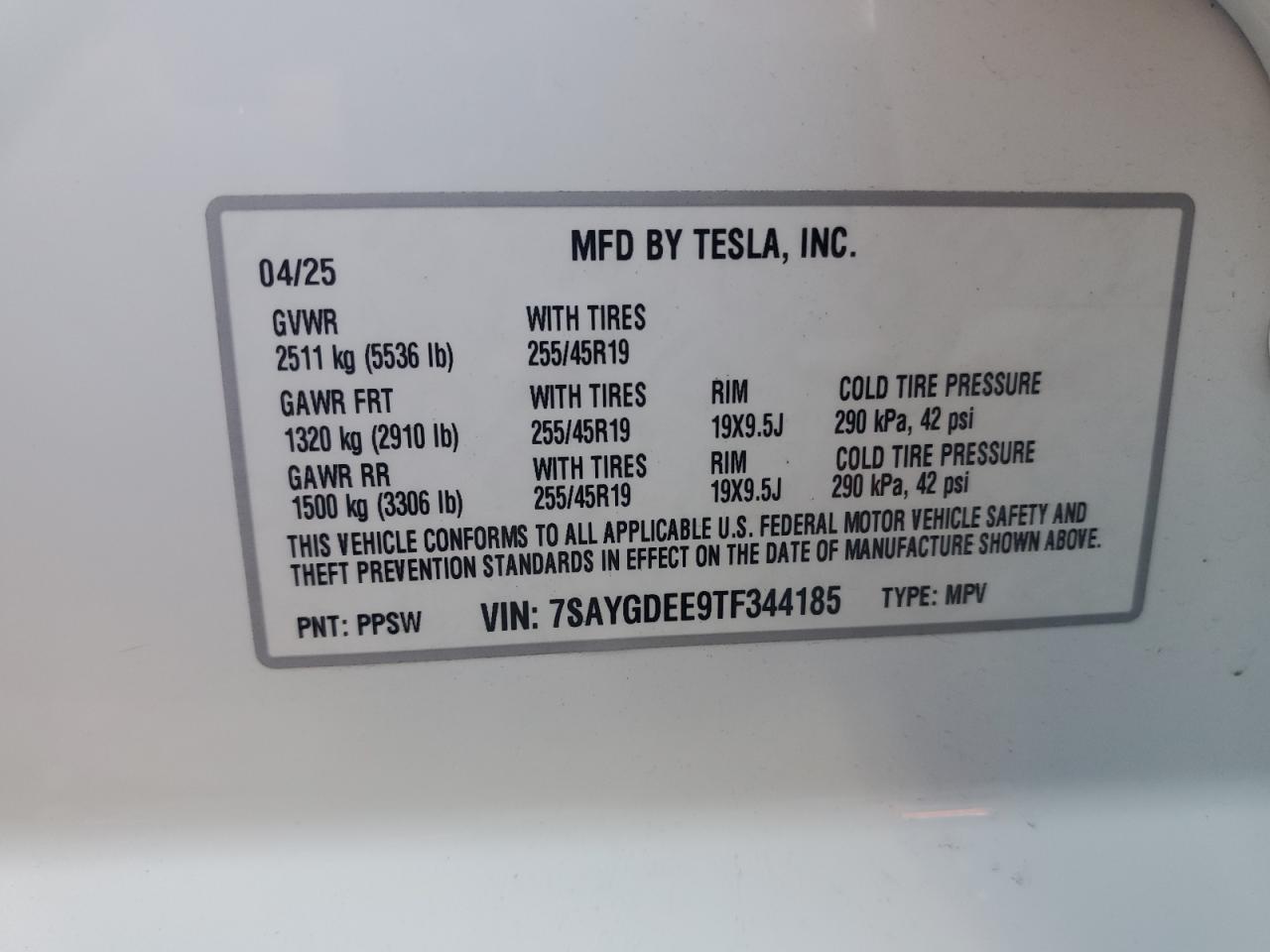 2026 Tesla Model Y VIN: 7SAYGDEE9TF344185 Lot: 68936395