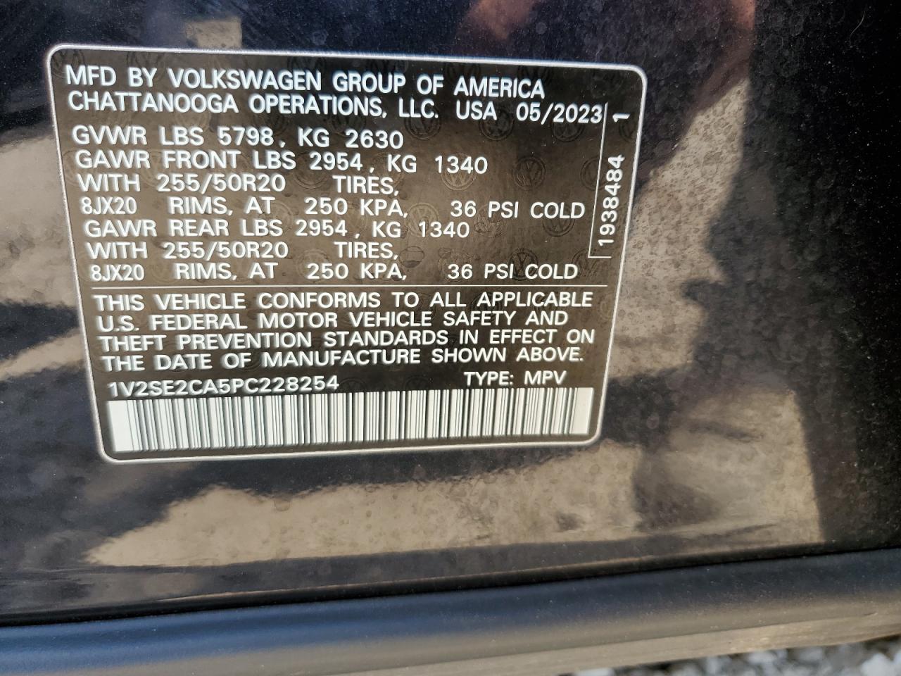 2023 Volkswagen Atlas Cross Sport Sel R-Line VIN: 1V2SE2CA5PC228254 Lot: 69304355