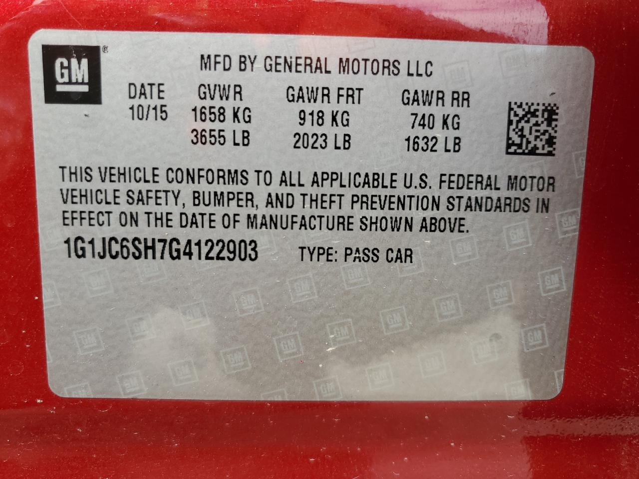 2016 Chevrolet Sonic Lt VIN: 1G1JC6SH7G4122903 Lot: 67741095