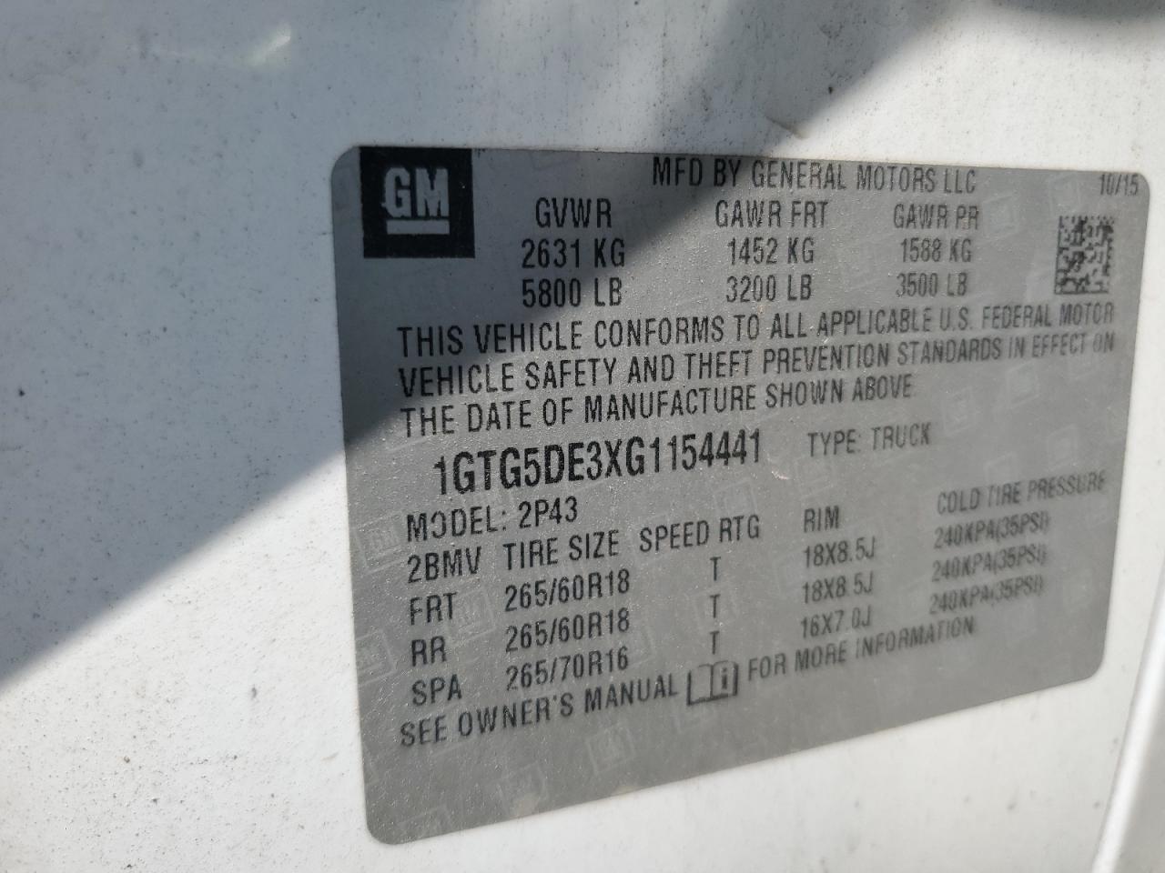 2016 GMC Canyon Slt VIN: 1GTG5DE3XG1154441 Lot: 68143545