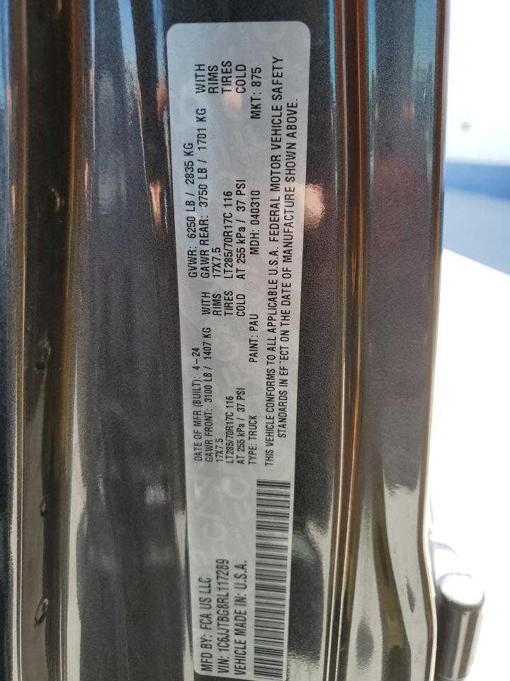 2024 Jeep Gladiator Rubicon VIN: 1C6JJTBG8RL117289 Lot: 67936835