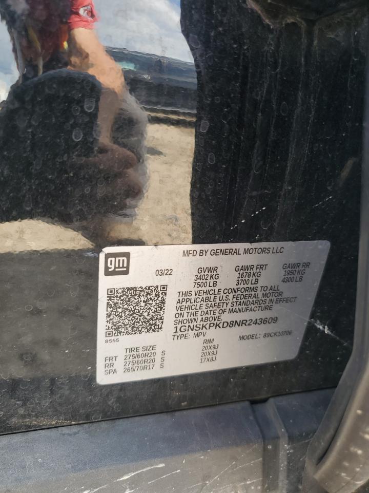 2022 Chevrolet Tahoe K1500 Z71 VIN: 1GNSKPKD8NR243609 Lot: 68335095