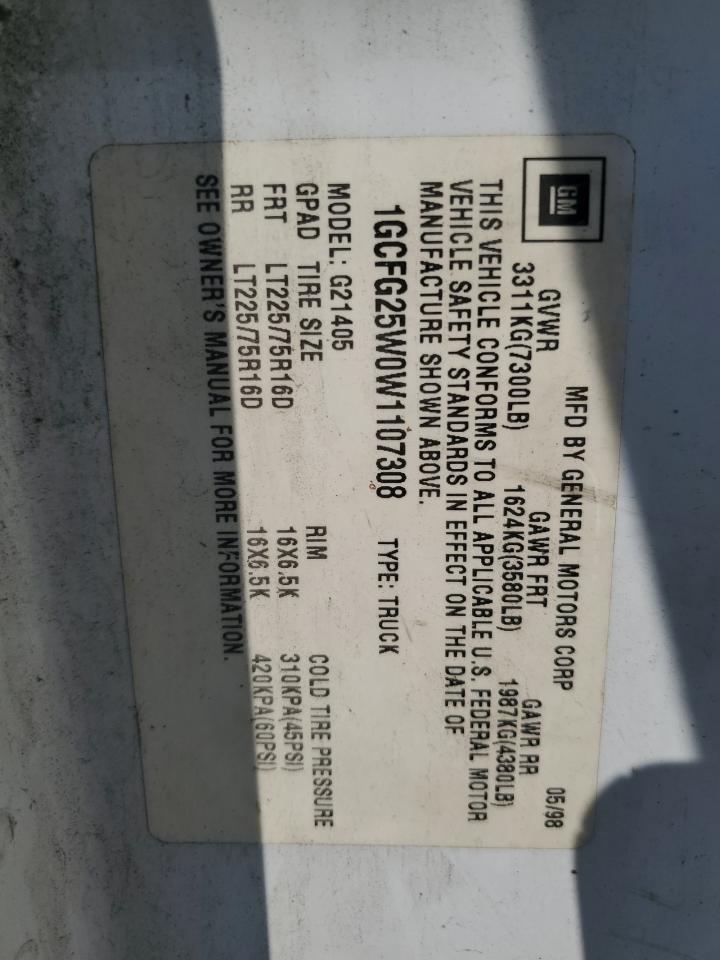 1998 Chevrolet Express G2500 VIN: 1GCFG25W0W1107308 Lot: 70307925