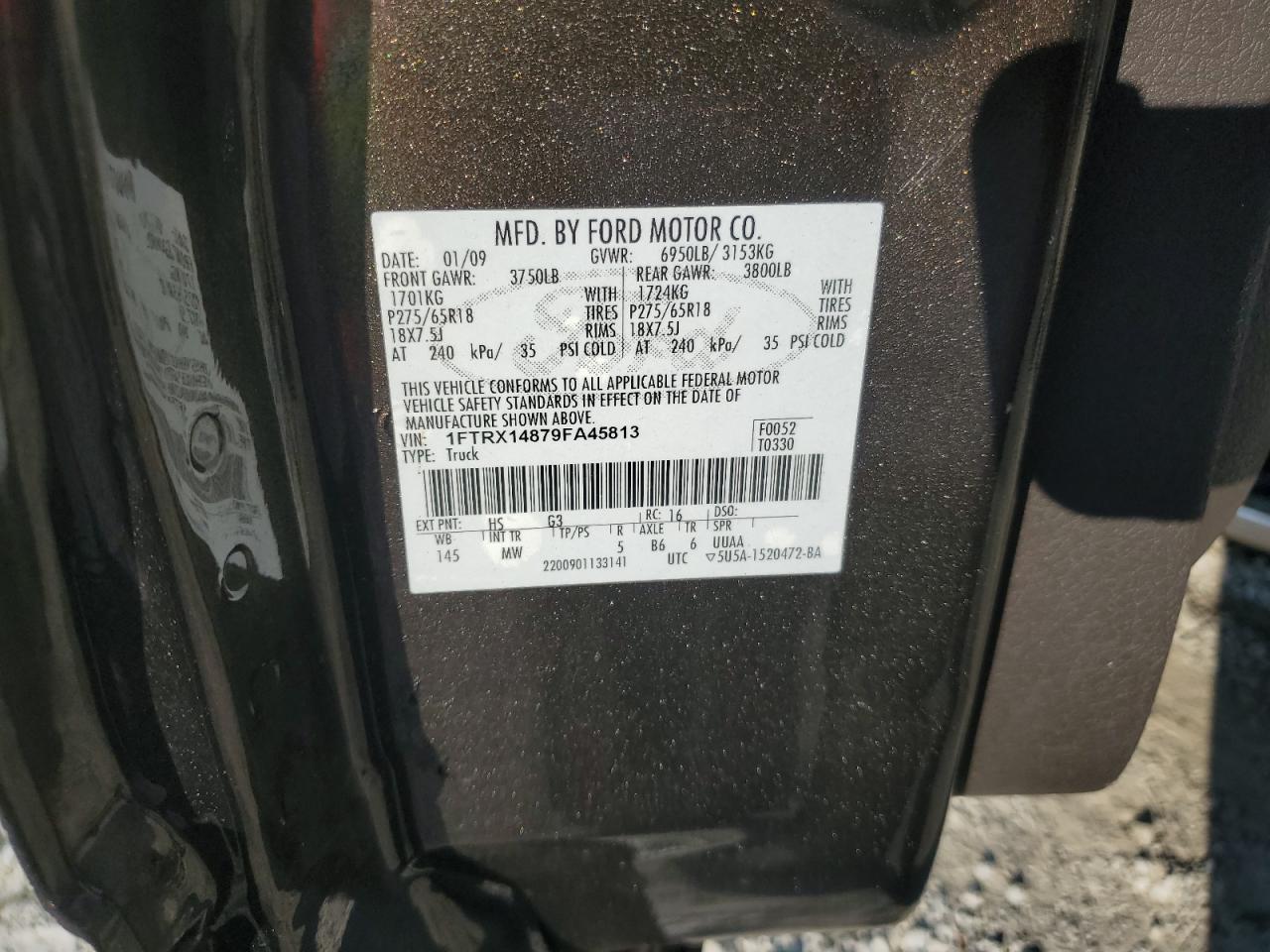 2009 Ford F150 Super Cab VIN: 1FTRX14879FA45813 Lot: 68973875