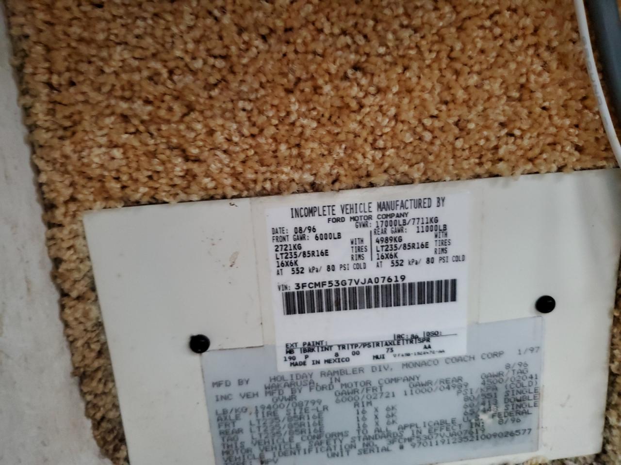 1997 Ford F530 Super Duty VIN: 3FCMF53G7VJA07619 Lot: 68094485