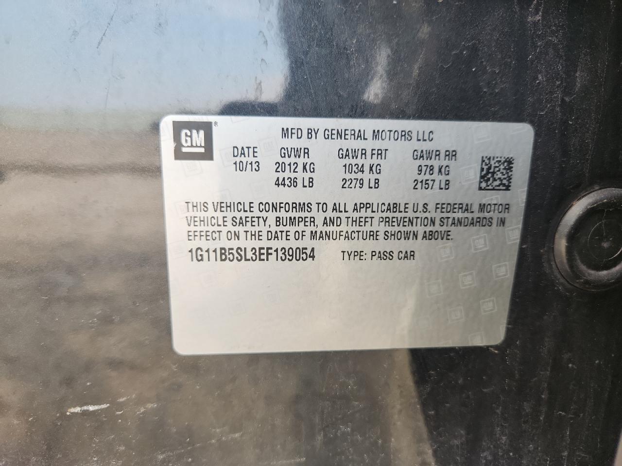 2014 Chevrolet Malibu Ls VIN: 1G11B5SL3EF139054 Lot: 68352345