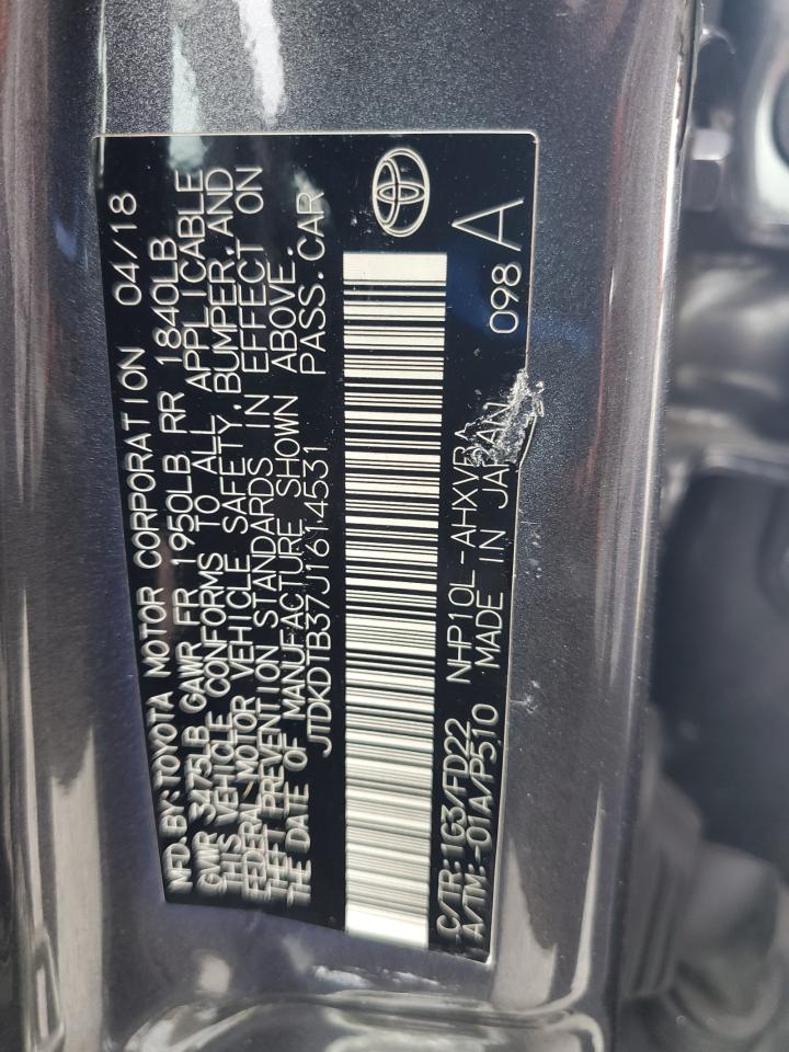 2018 Toyota Prius C VIN: JTDKDTB37J1614531 Lot: 69212245