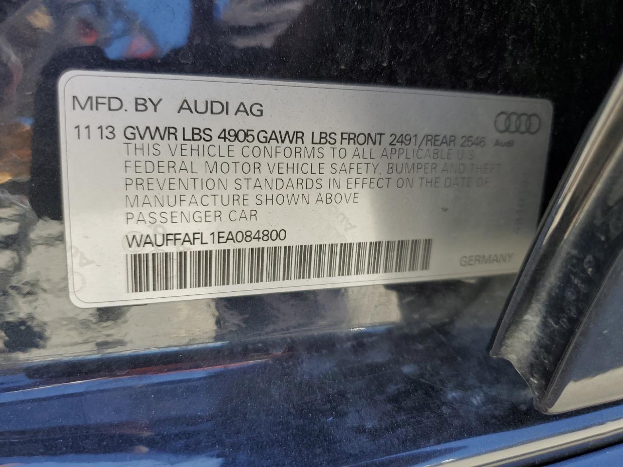 2014 Audi A4 Premium Plus VIN: WAUFFAFL1EA084800 Lot: 68215435