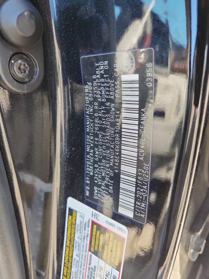 2009 Toyota Camry Base VIN: 4T4BE46K09R104814 Lot: 70642055