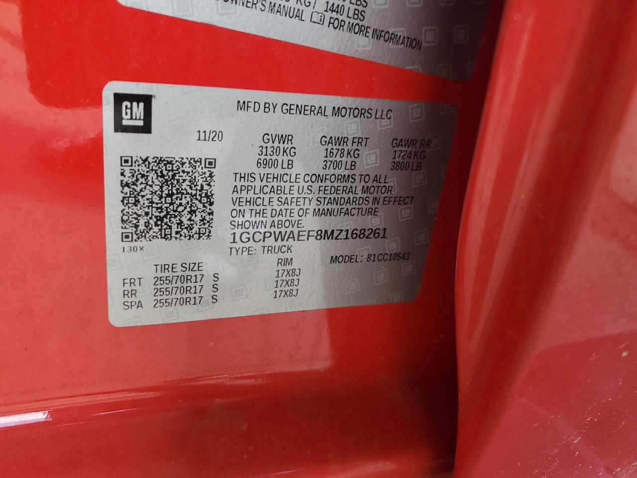 2021 Chevrolet Silverado C1500 VIN: 1GCPWAEF8MZ168261 Lot: 69625605