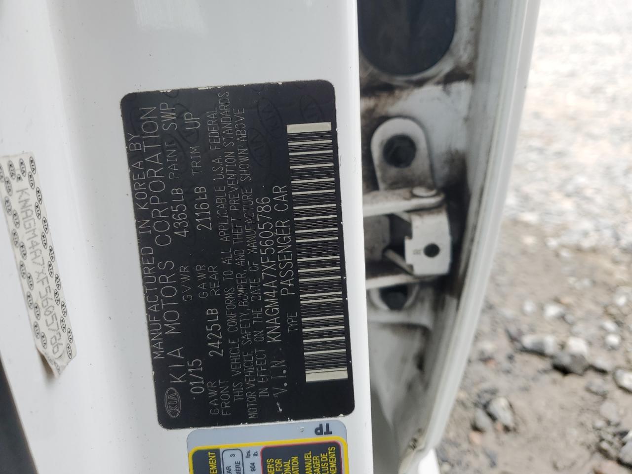 2015 Kia Optima Lx VIN: KNAGM4A7XF5605786 Lot: 71046595