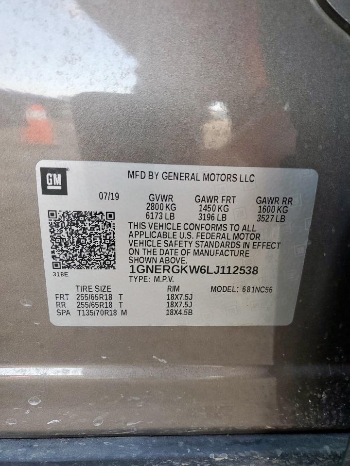 2020 Chevrolet Traverse Lt VIN: 1GNERGKW6LJ112538 Lot: 70502215