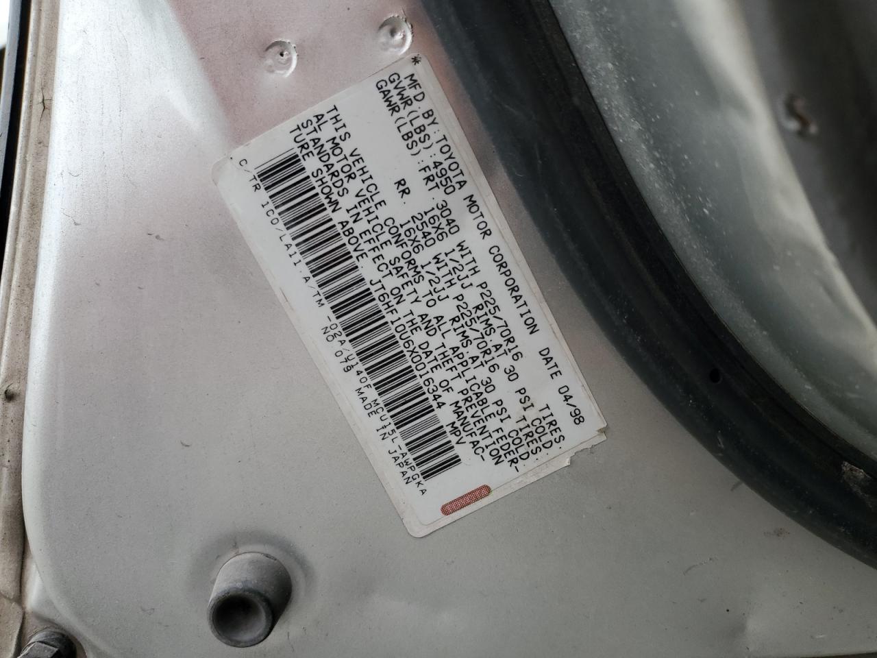 1999 Lexus Rx 300 VIN: JT6HF10U6X0016344 Lot: 70645055