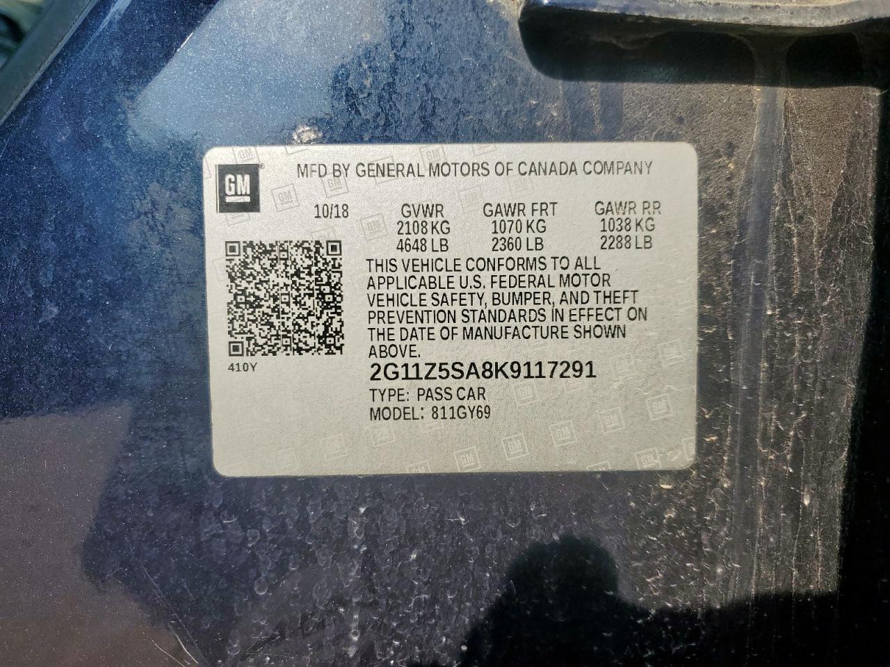 2019 Chevrolet Impala Lt VIN: 2G11Z5SA8K9117291 Lot: 69611805