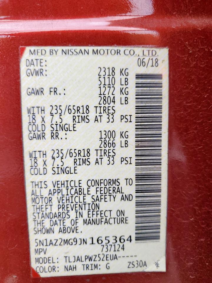 2018 Nissan Murano S VIN: 5N1AZ2MG9JN165364 Lot: 71133995