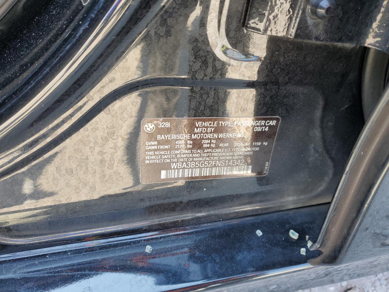 2015 BMW 328 Xi Sulev VIN: WBA3B5G52FNS14342 Lot: 70665445