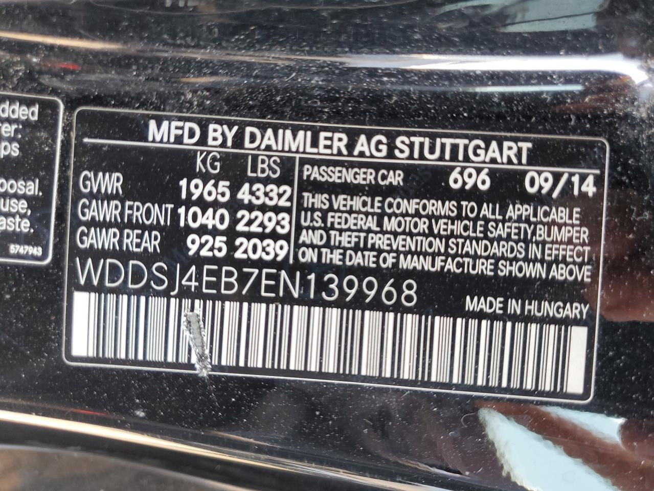 2014 Mercedes-Benz Cla 250 VIN: WDDSJ4EB7EN139968 Lot: 67273685