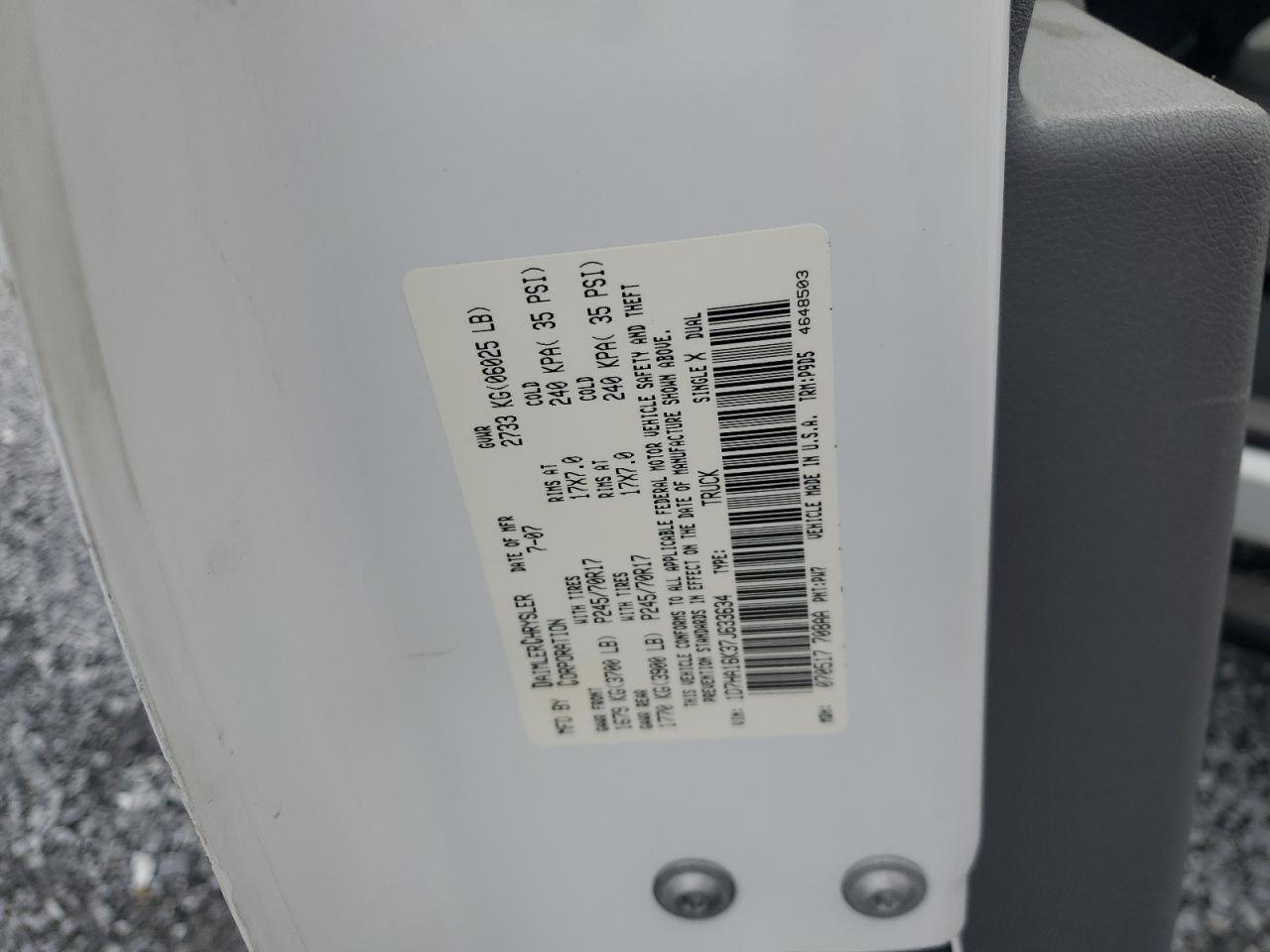 2007 Dodge Ram 1500 St VIN: 1D7HA16K37J633634 Lot: 71886515