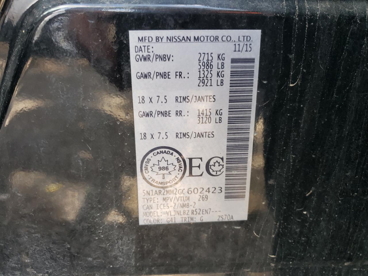 2016 Nissan Pathfinder S VIN: 5N1AR2MM2GC602423 Lot: 68082495