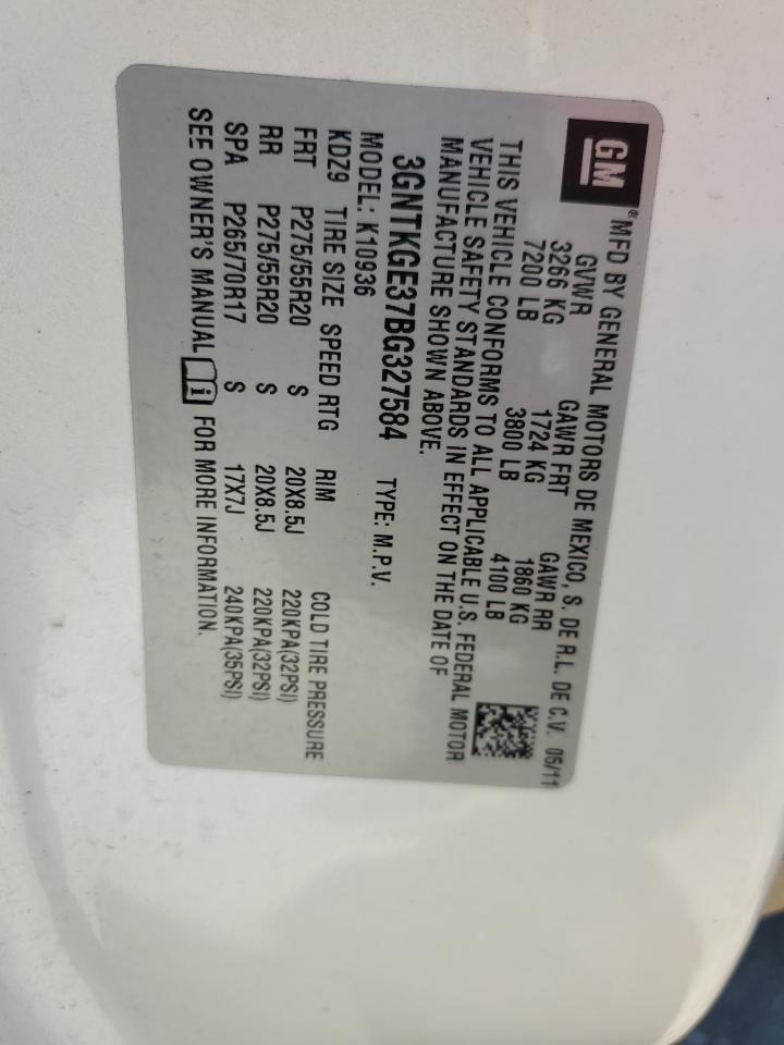 2011 Chevrolet Avalanche Ltz VIN: 3GNTKGE37BG327584 Lot: 70389925