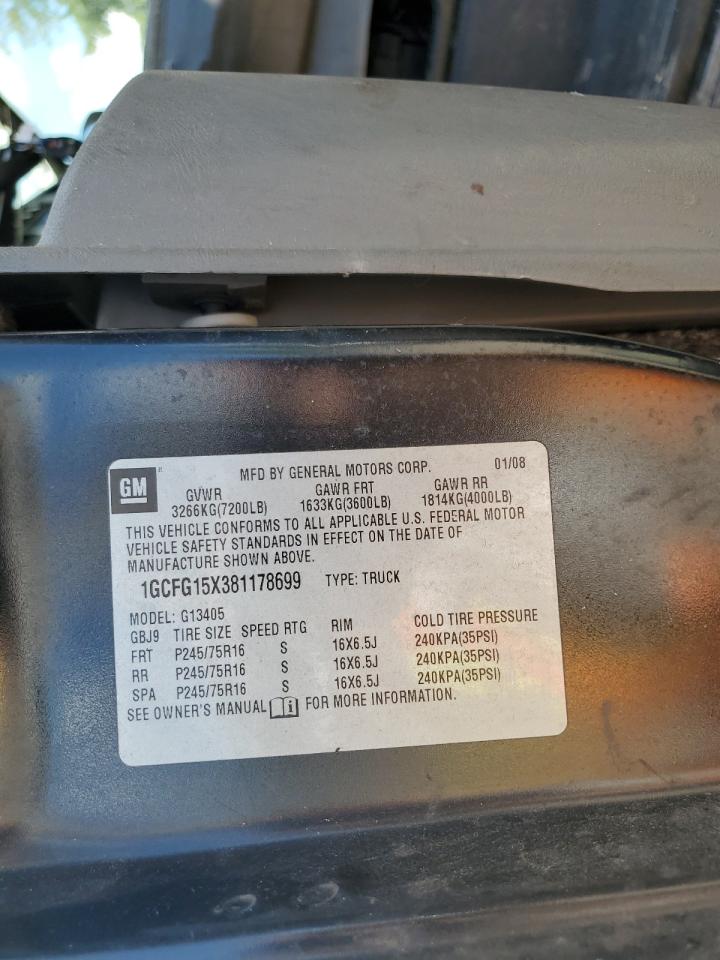 2008 Chevrolet Express G1500 VIN: 1GCFG15X381178699 Lot: 70910305