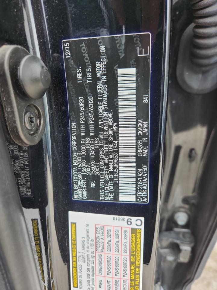 2016 Toyota 4Runner Sr5/Sr5 Premium VIN: JTEBU5JR9G5311944 Lot: 69947225