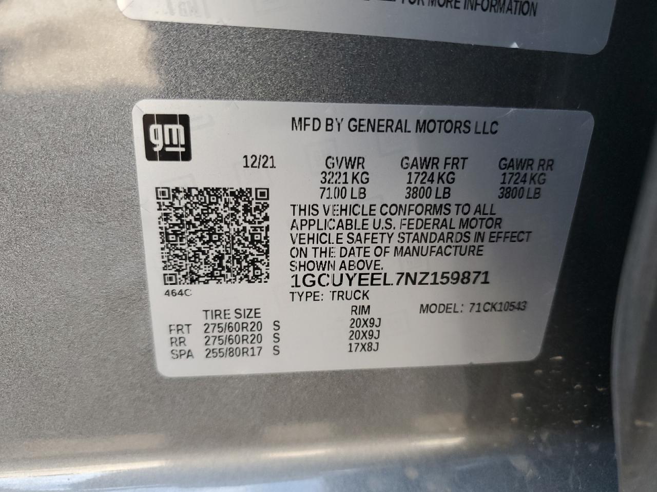 2022 Chevrolet Silverado Ltd K1500 Rst VIN: 1GCUYEEL7NZ159871 Lot: 70628215