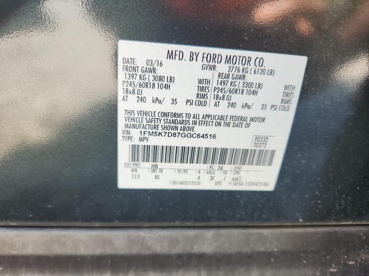 2016 Ford Explorer Xlt VIN: 1FM5K7D87GGC64516 Lot: 70333545