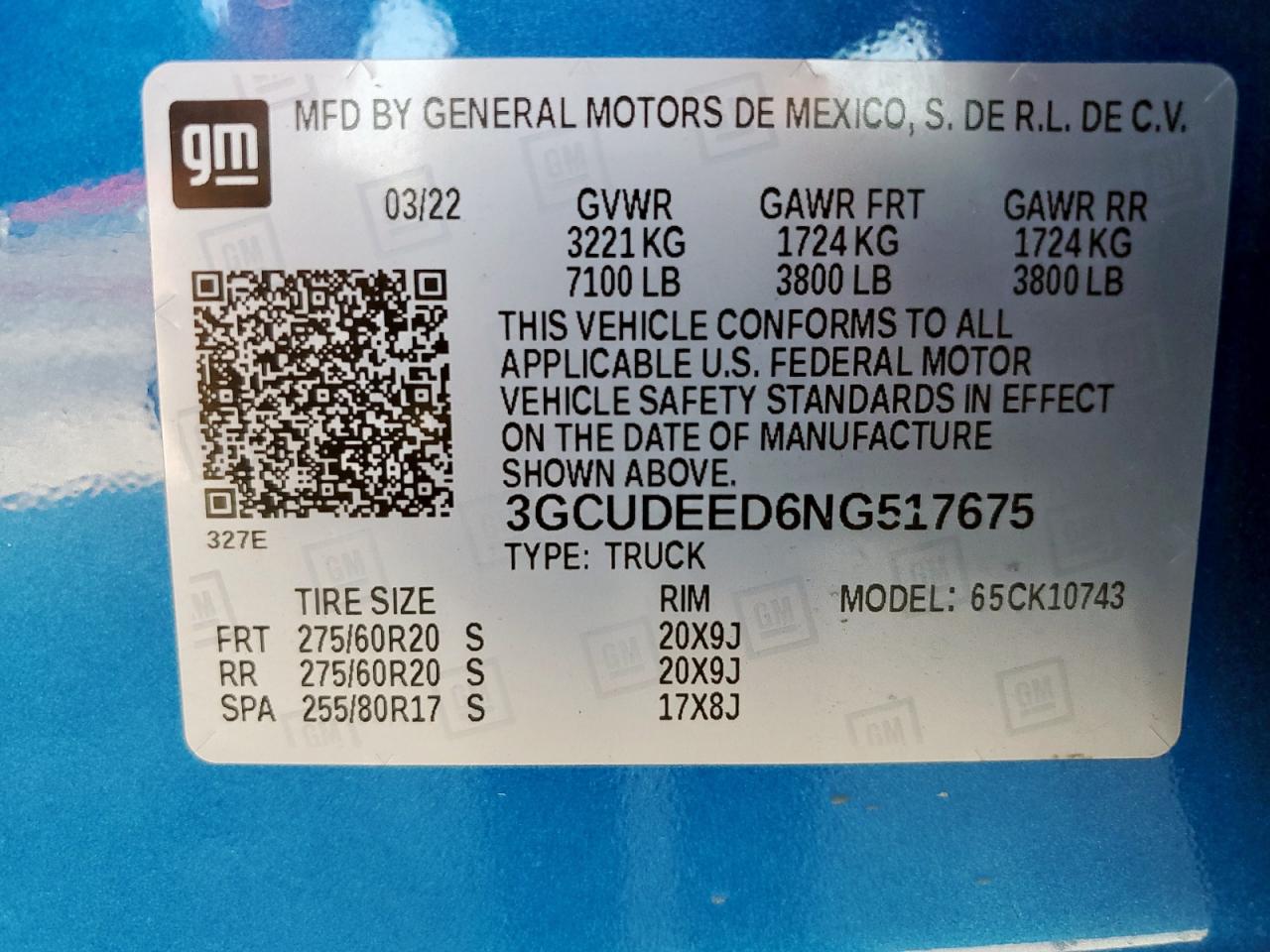 2022 Chevrolet Silverado K1500 Rst VIN: 3GCUDEED6NG517675 Lot: 81229425