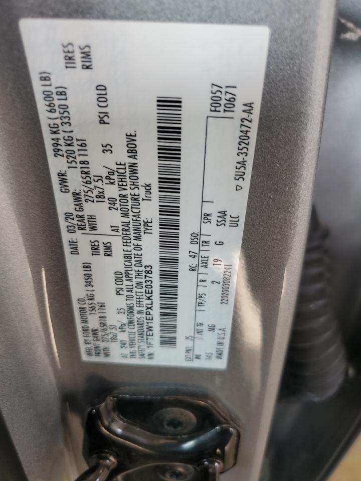 2020 Ford F150 Supercrew VIN: 1FTEW1EPXLKE03783 Lot: 69816725