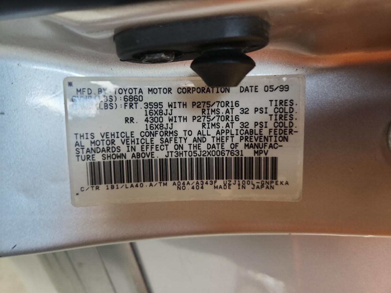 1999 Toyota Land Cruiser VIN: JT3HT05J2X0067631 Lot: 67920765