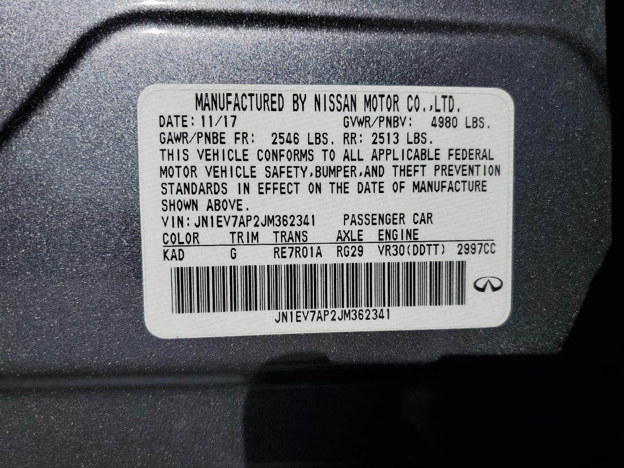 2018 Infiniti Q50 Luxe VIN: JN1EV7AP2JM362341 Lot: 71019015