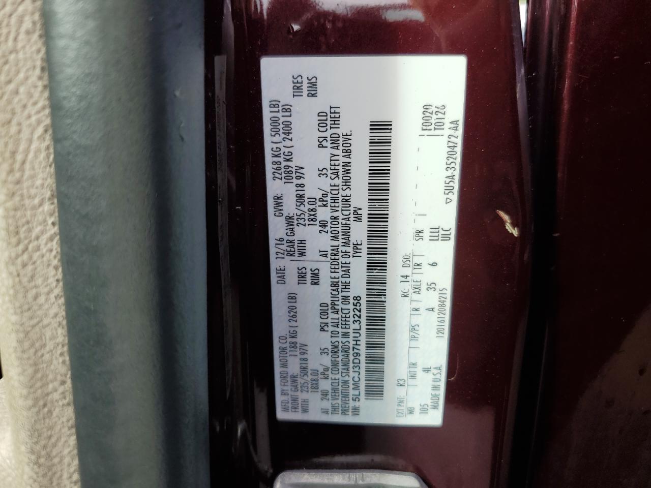 2017 Lincoln Mkc Reserve VIN: 5LMCJ3D97HUL32258 Lot: 70592315