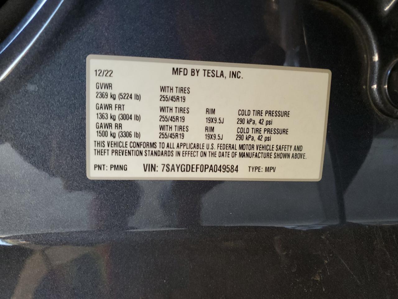 2023 Tesla Model Y VIN: 7SAYGDEF0PA049584 Lot: 69508355