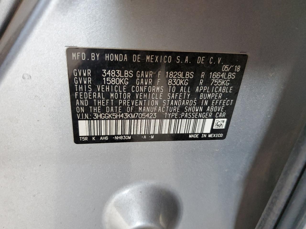 2019 Honda Fit Lx VIN: 3HGGK5H43KM705423 Lot: 68783445