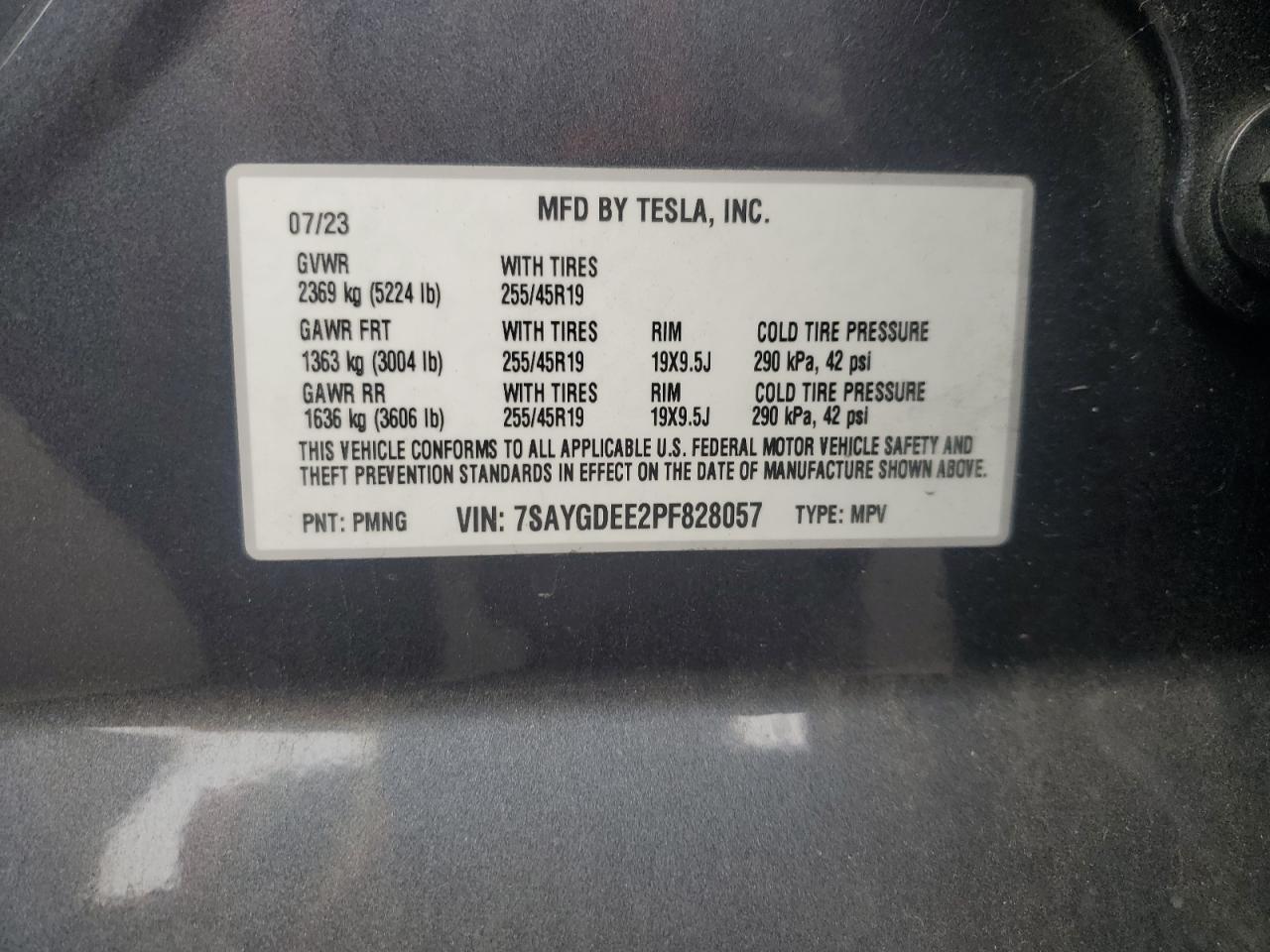 2023 Tesla Model Y VIN: 7SAYGDEE2PF828057 Lot: 68909315