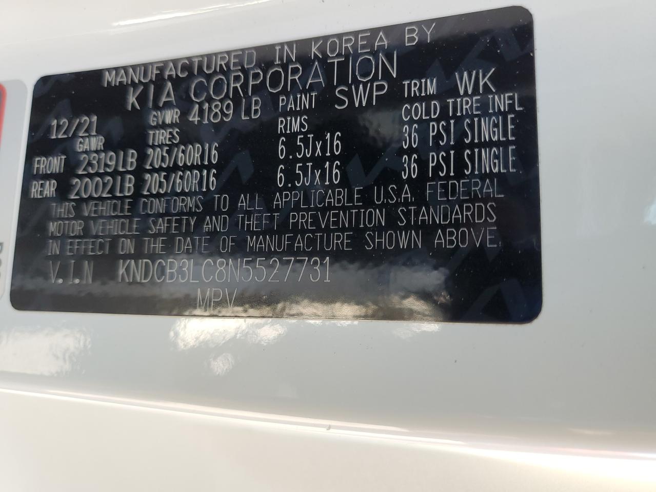 2022 Kia Niro Lx VIN: KNDCB3LC8N5527731 Lot: 70947845