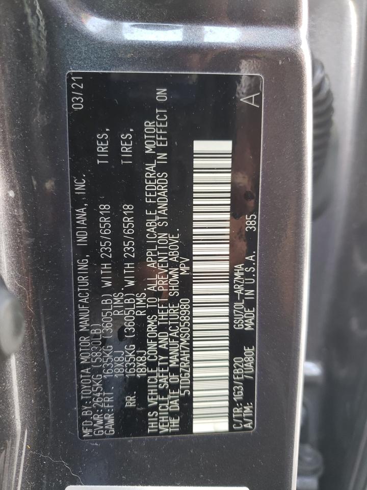 2021 Toyota Highlander Xle VIN: 5TDGZRAH7MS058980 Lot: 67358015