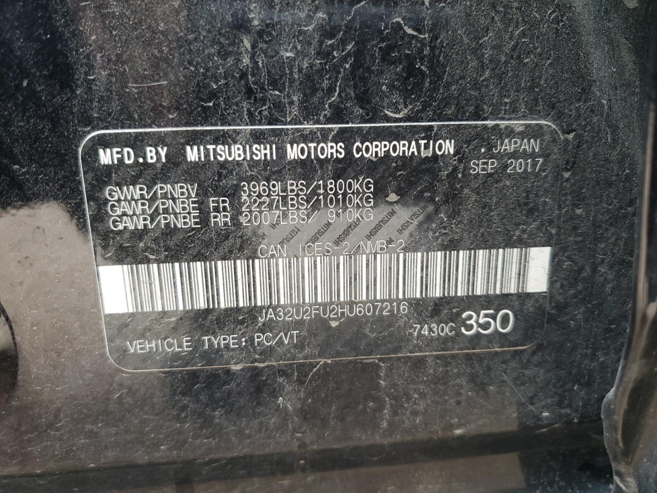 2017 Mitsubishi Lancer Es VIN: JA32U2FU2HU607216 Lot: 70251335