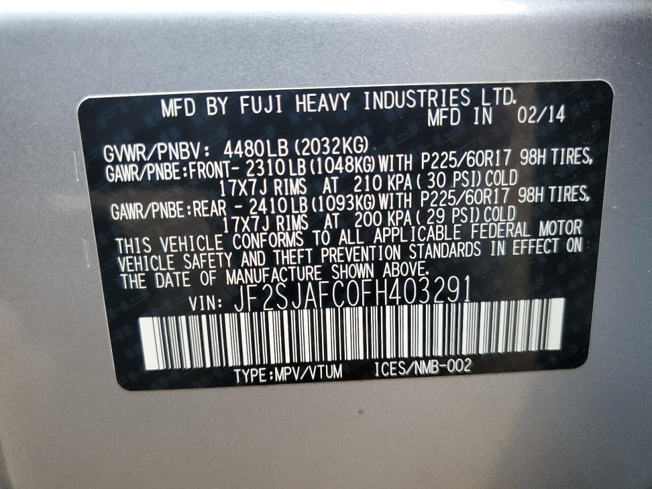 2015 Subaru Forester 2.5I Premium VIN: JF2SJAFC0FH403291 Lot: 70573625